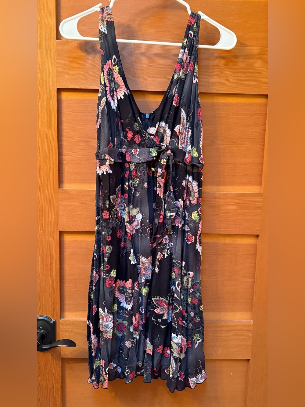 Floral V-Neck Black Maxi Dress with Tie Waist